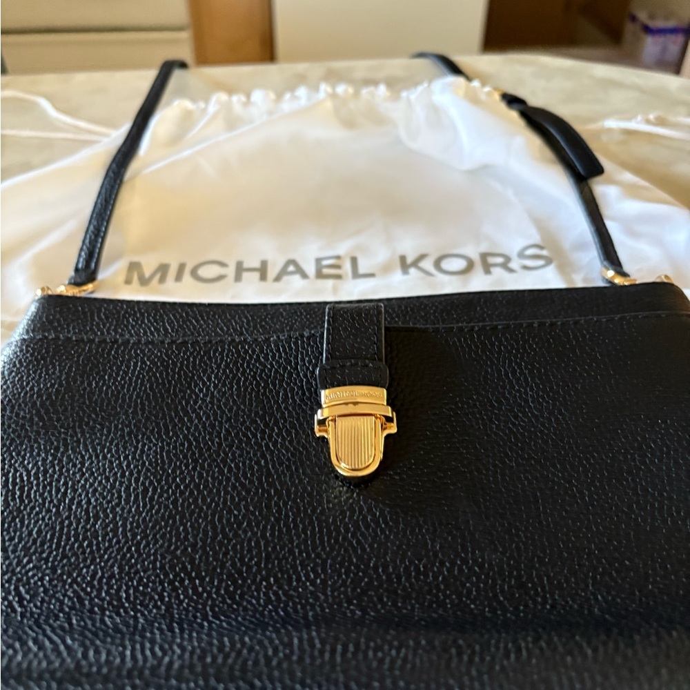 Michael Kors Black Crossbody Bag with Gold Accents